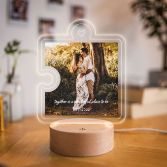 Gepersonaliseerde LED lamp puzzelstukje met foto en tekst