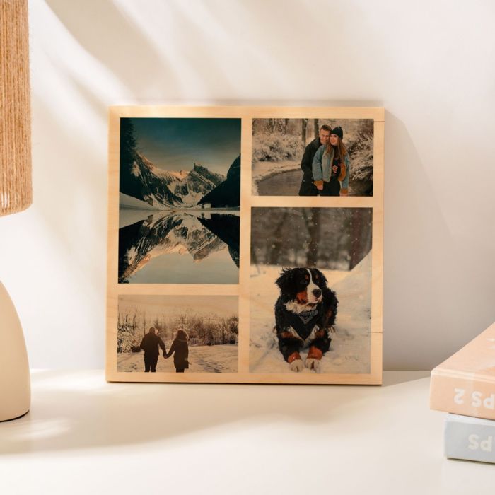 Personaliseerbare foto op hout met 4 foto’s