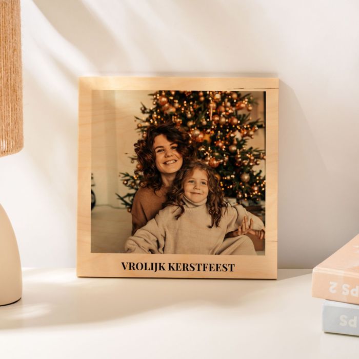 Personaliseerbare foto op hout in polaroid look